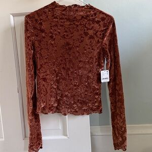 Free People Bronze/Brown Velvet Sheer Floral Blouse